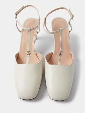 Gucci Charlotte Petite GG Ivory Leather Slingback Pumps 10 NIB